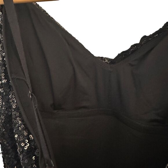 Popilush Black Sequin Shapewear Built-In Mini Dress XL - Adjustable Straps NWT - Picture 4 of 8
